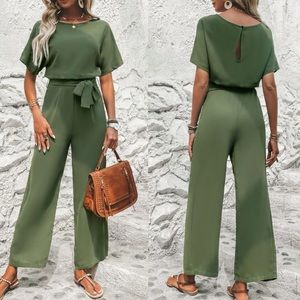 Boho batwing sleeve belted jumpsuit